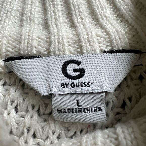 G by guess zipper detail cold shoulder open knit sweater in white. Size L - Picture 11 of 12